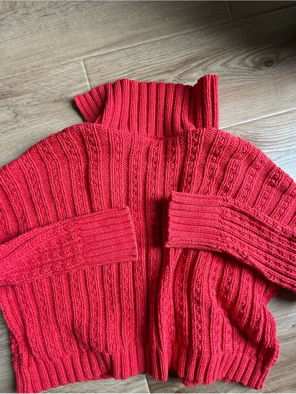 Free People Women's Red Cable Knit V-Neck Sweater